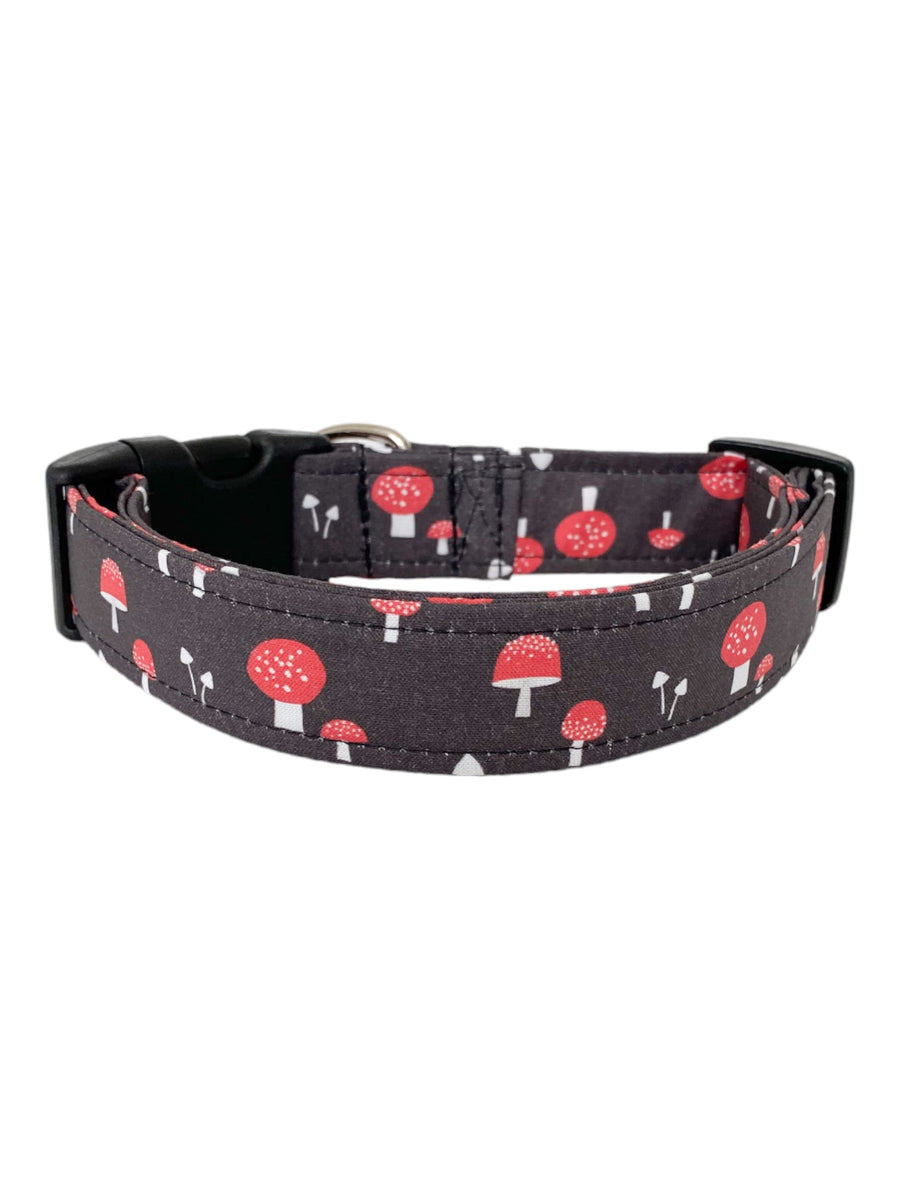 Mushrooms in Red and Black Dog Collar