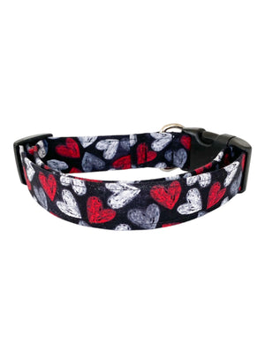 Red and White Hearts Dog Collar