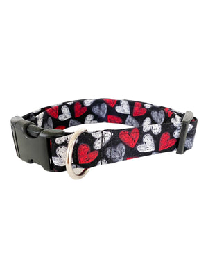 Red and White Hearts Dog Collar