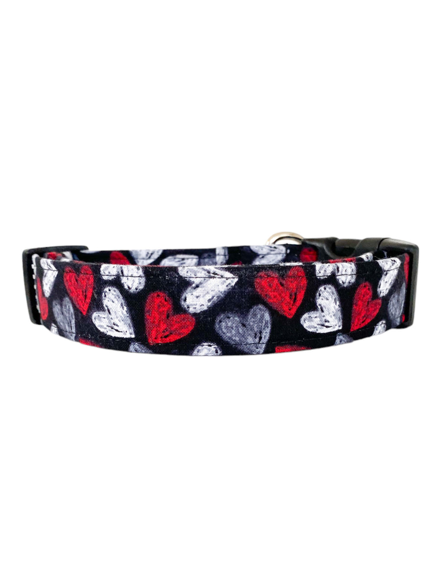 Red and White Hearts Dog Collar