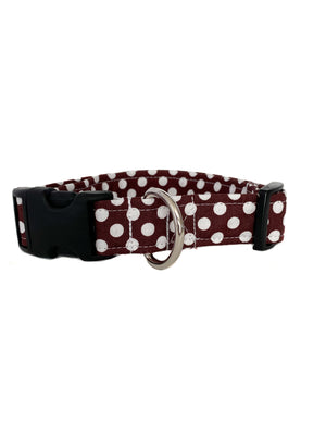 Brown and White Polka Dot Dog Collar
