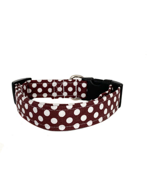 Brown and White Polka Dot Dog Collar