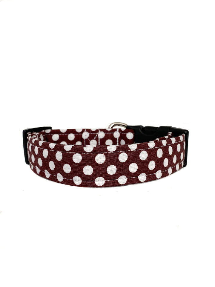 Brown and White Polka Dot Dog Collar