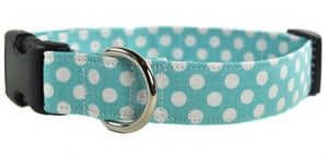 Aqua and White Polka Dot Dog Collar - Collars by Design