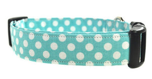 Aqua and White Polka Dot Dog Collar - Collars by Design